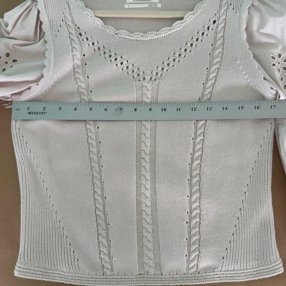 NWoT By Anthropologie Cutwork Puff-Sleeve Sweater women color pearl size Small - Picture 9 of 16